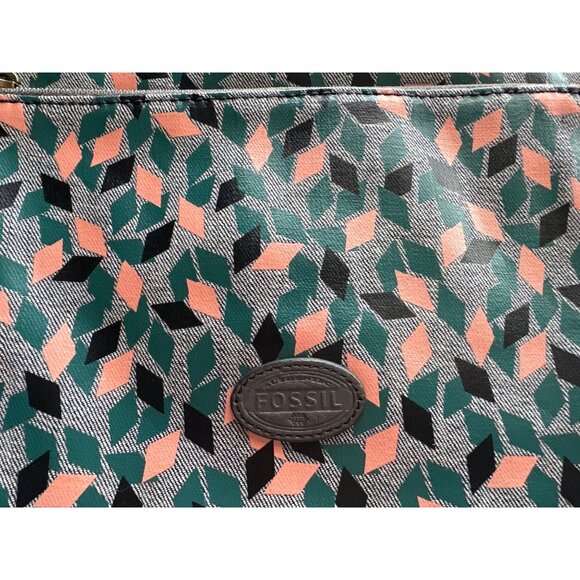 Fossil Crossbody Morgan Traveler Bag Adjustable Strap Geometric Green Coral - Picture 3 of 6